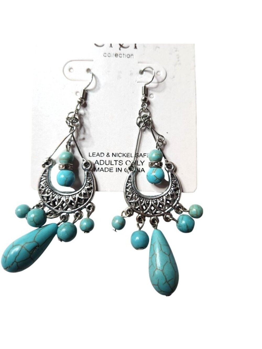 Chandelier Earrings Blue Silver tone Ciel western statement jewelry Filigree
